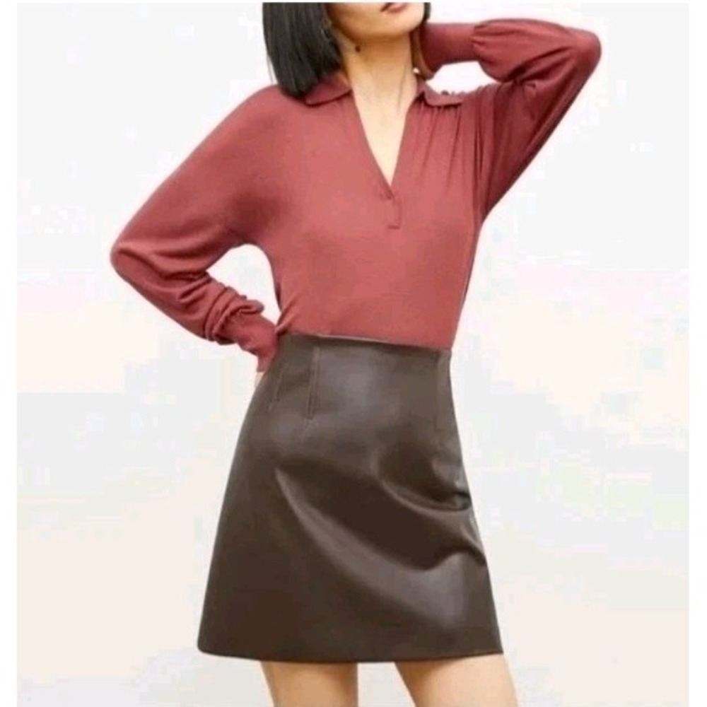 M.M. Lafleur Whitney Vegan Leather Brown Mini Skirt‎ Size 12 - NWT